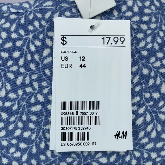 H&M NWT Floral Print Light Blue/White V-Neck Long Sleeve Pullover Size 12 - Picture 12 of 12